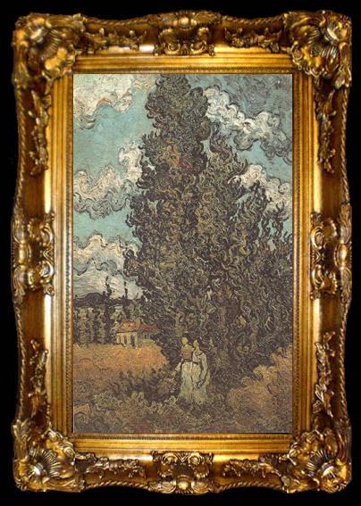 framed  Vincent Van Gogh Cypresses and Two Women (nn04), ta009-2